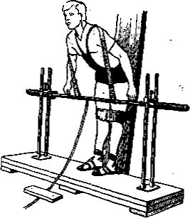 Photo of a lifter pulling the instrumented bar in the start position on an isometric rig